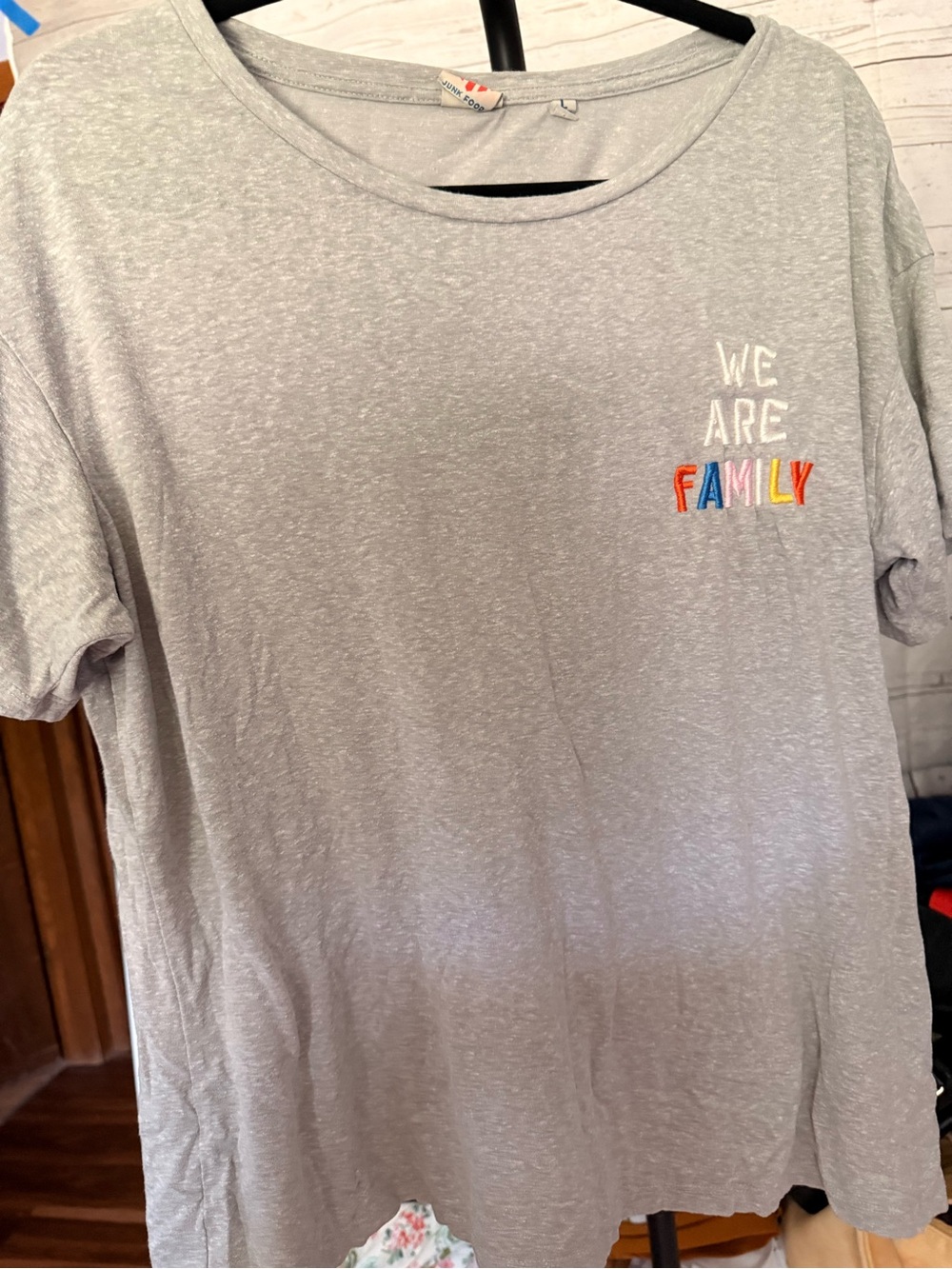 Junk Food Clothing Light Gray 'We Are Family' Embroidered Tee